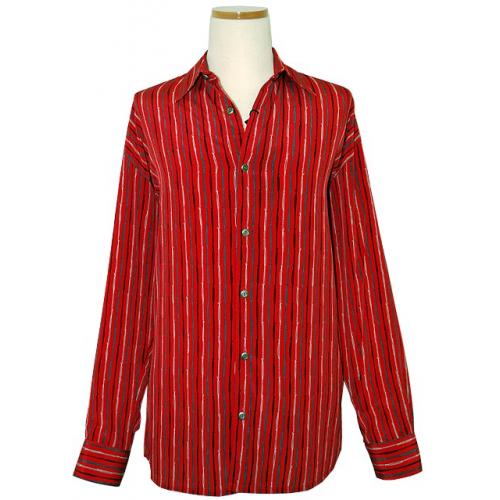 Bassiri Red with Grey/Black Pinstripes 100% Micro Fiber Long Sleeves Shirt #4523